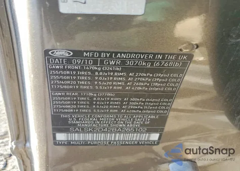 2011 Land Rover Range Rover Sport Lux из США, поврежденный, VIN SALSK2D42BA265102